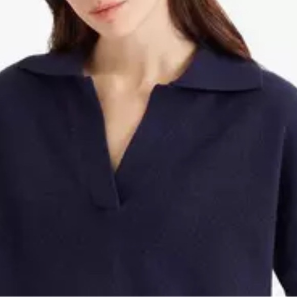 Club Monaco Dark Navy Blue Oversized V-Neck Polo Cashmere Sweater      Large NWT - Picture 2 of 8
